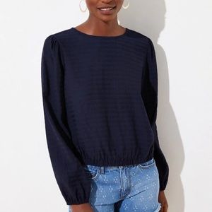 Loft navy striped wrap back long sleeve top sz S
